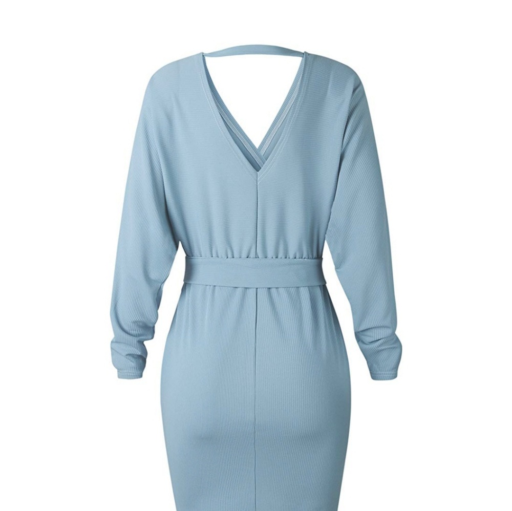 AUDRINA Pastel Blue Tie Front Wrap Dress - Picture 3 of 6